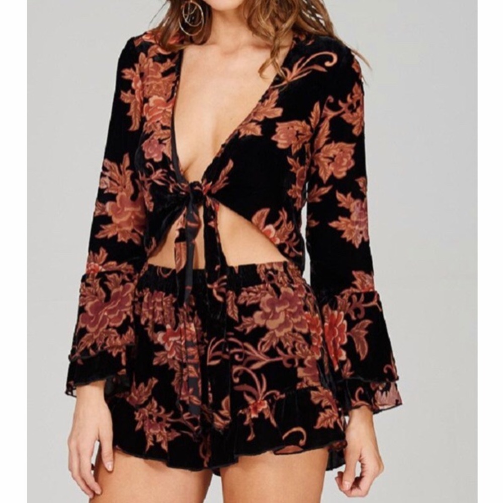 American Threads - Velvet Floral Tie Top/Short Set